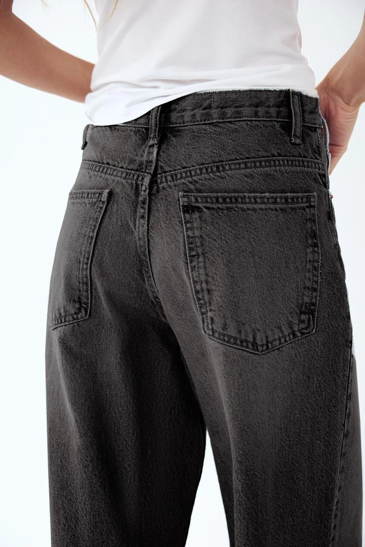 2025 New Women Wide Leg Jeans Vintage Irregular Washed Denim Trousers Aesthetic Baggy Straight Asymmetrical Jeans High Waist