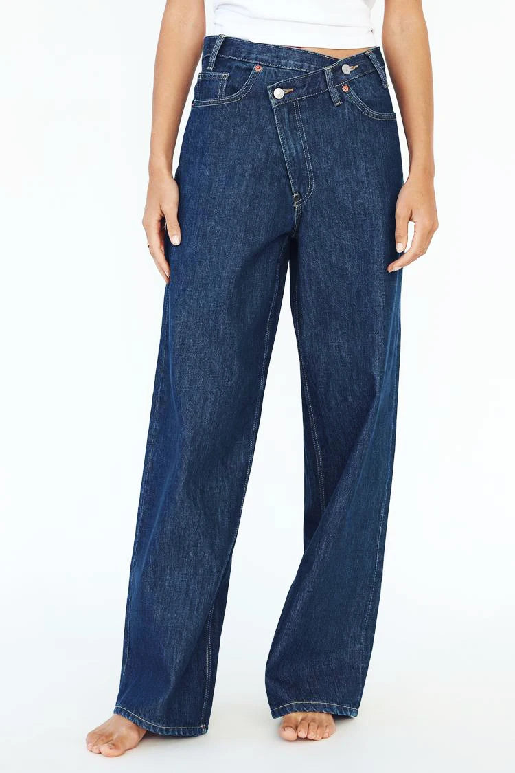 2025 New Women Wide Leg Jeans Vintage Irregular Washed Denim Trousers Aesthetic Baggy Straight Asymmetrical Jeans High Waist