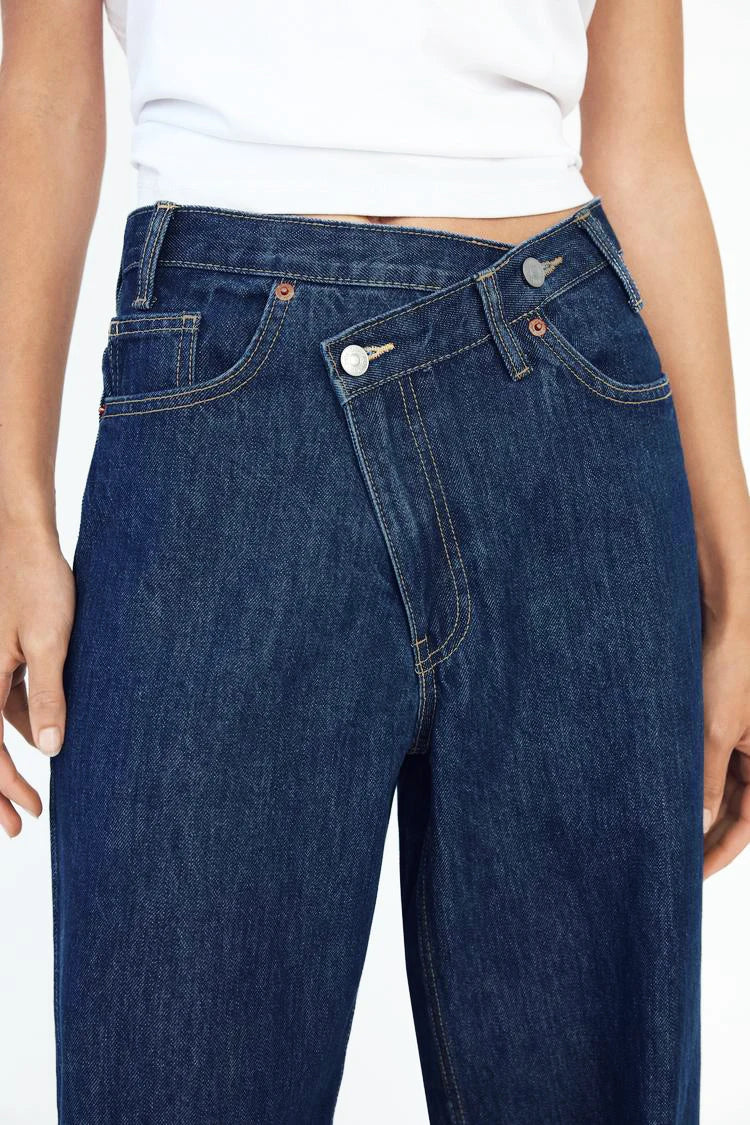 2025 New Women Wide Leg Jeans Vintage Irregular Washed Denim Trousers Aesthetic Baggy Straight Asymmetrical Jeans High Waist